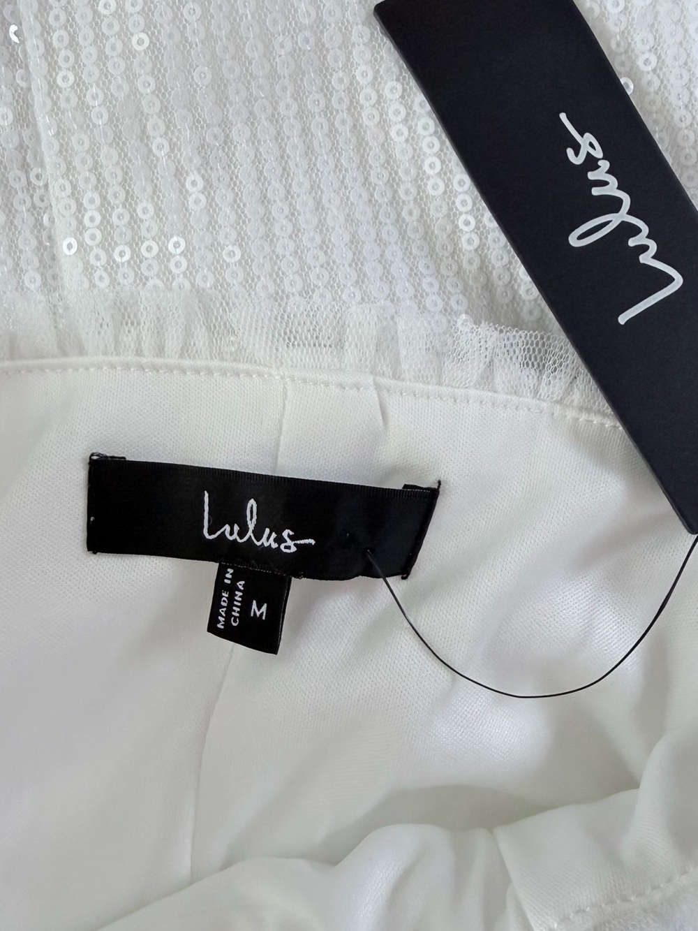 NWT Lulus White Sequin Tie-Shoulder Sweetheart Mini Dress Medium - Picture 10 of 12